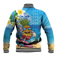 Hawaiian Funny Pineapple Surfing Baseball Jacket Beach with Tribal Kakau and Plumeria LT03 - Polynesian Pride