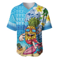 Hawaiian Funny Pineapple Surfing Baseball Jersey Beach with Tribal Kakau and Plumeria LT03 Multicolor - Polynesian Pride