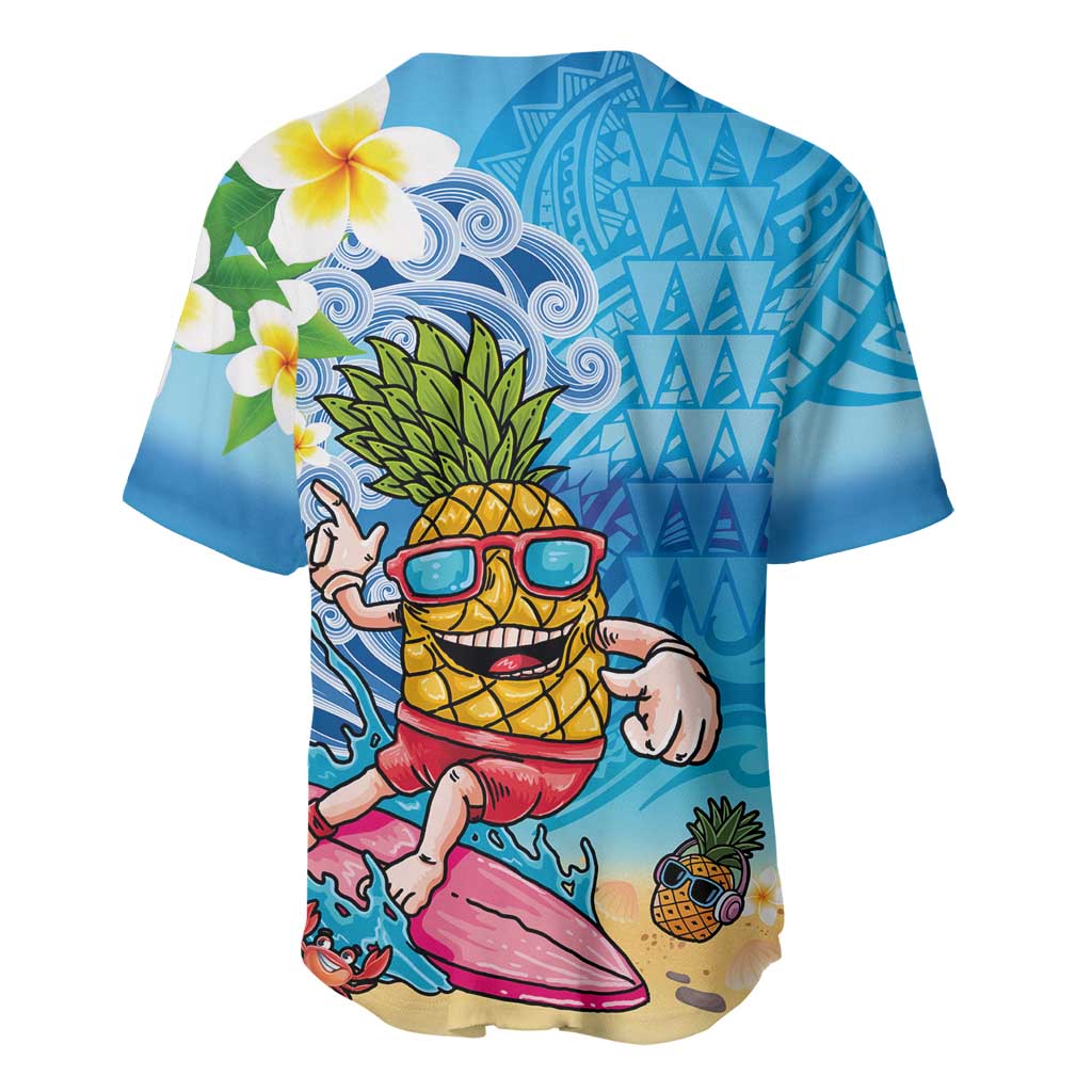 Hawaiian Funny Pineapple Surfing Baseball Jersey Beach with Tribal Kakau and Plumeria LT03 - Polynesian Pride