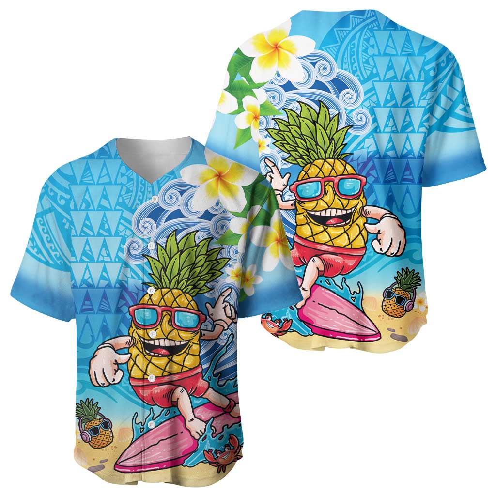 Hawaiian Funny Pineapple Surfing Baseball Jersey Beach with Tribal Kakau and Plumeria LT03 - Polynesian Pride