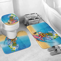 Hawaiian Funny Pineapple Surfing Bathroom Set Beach with Tribal Kakau and Plumeria LT03 Mat Set Only (3 pcs) One Size Multicolor - Polynesian Pride