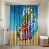 Hawaiian Funny Pineapple Surfing Bathroom Set Beach with Tribal Kakau and Plumeria LT03 Shower Curtain Only Multicolor - Polynesian Pride