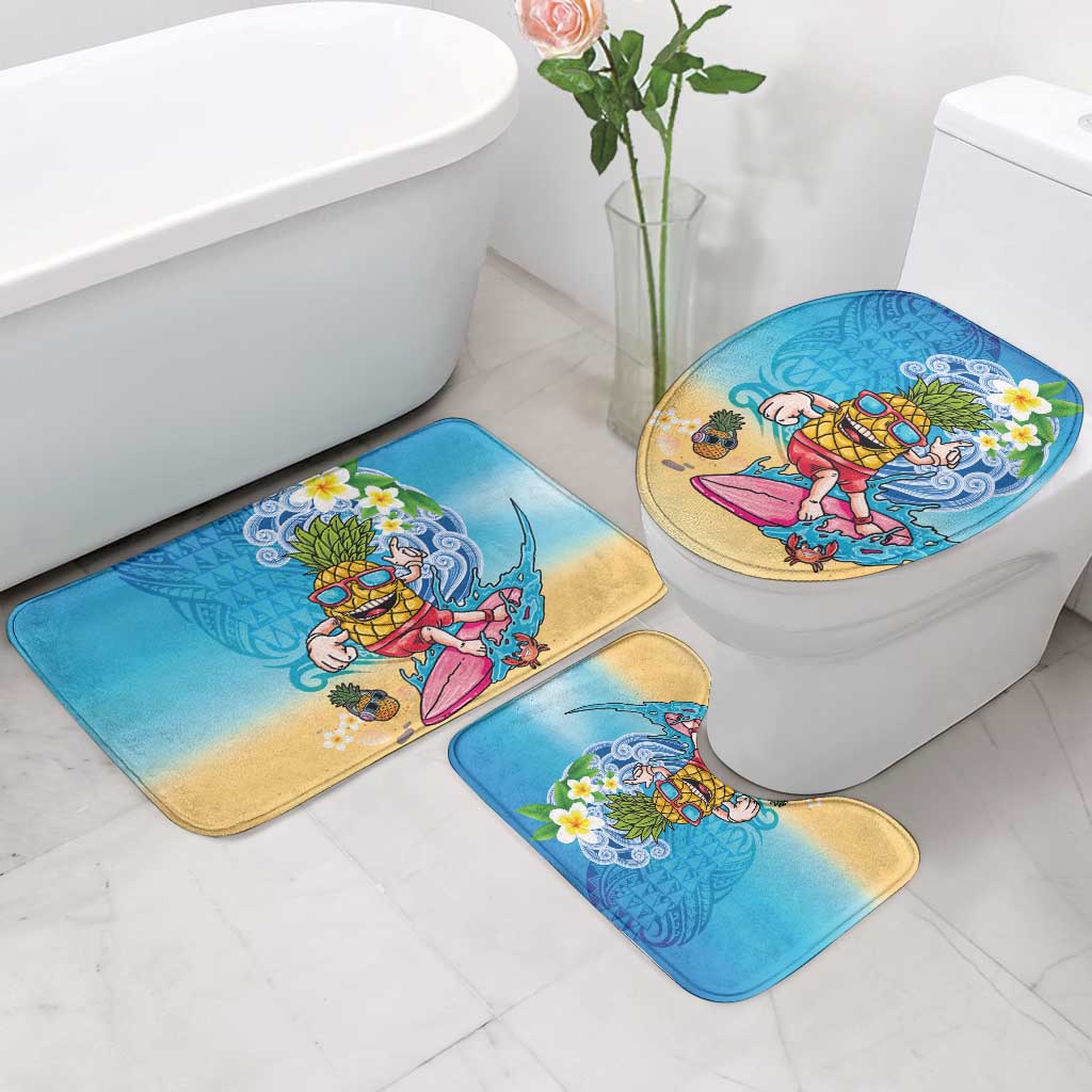 Hawaiian Funny Pineapple Surfing Bathroom Set Beach with Tribal Kakau and Plumeria LT03 - Polynesian Pride