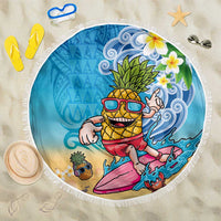 Hawaiian Funny Pineapple Surfing Beach Blanket Beach with Tribal Kakau and Plumeria LT03 One Size 150cm Multicolor - Polynesian Pride