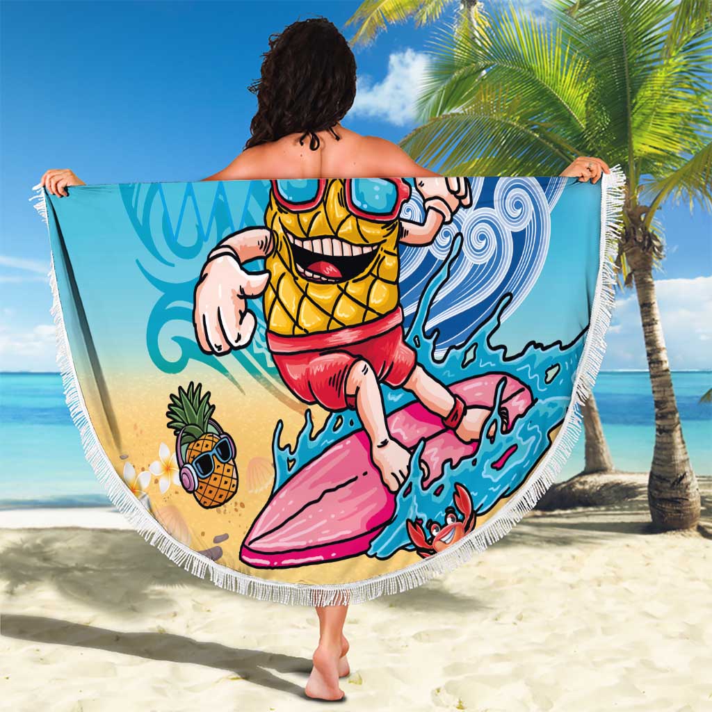 Hawaiian Funny Pineapple Surfing Beach Blanket Beach with Tribal Kakau and Plumeria LT03 - Polynesian Pride