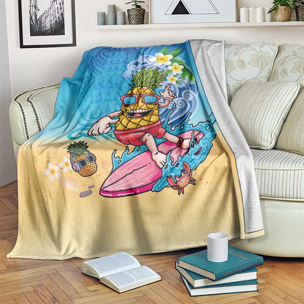 Hawaiian Funny Pineapple Surfing Blanket Beach with Tribal Kakau and Plumeria LT03 Multicolor - Polynesian Pride