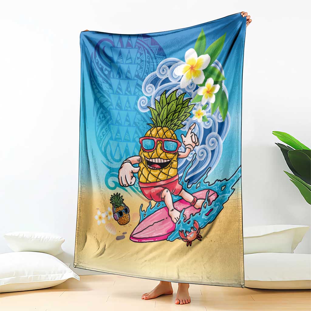 Hawaiian Funny Pineapple Surfing Blanket Beach with Tribal Kakau and Plumeria LT03 - Polynesian Pride