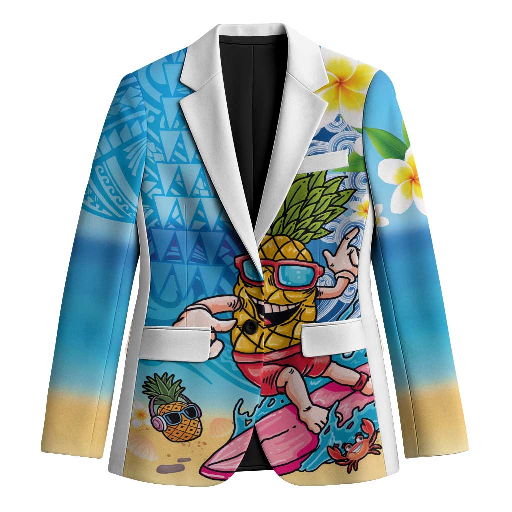 Hawaiian Funny Pineapple Surfing Blazer Beach with Tribal Kakau and Plumeria LT03 Unisex Multicolor - Polynesian Pride