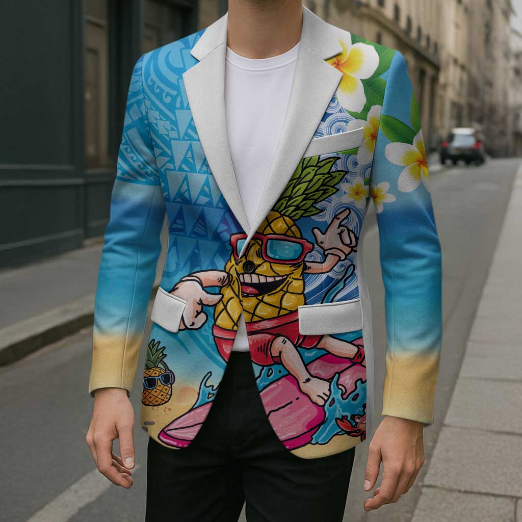 Hawaiian Funny Pineapple Surfing Blazer Beach with Tribal Kakau and Plumeria LT03 - Polynesian Pride