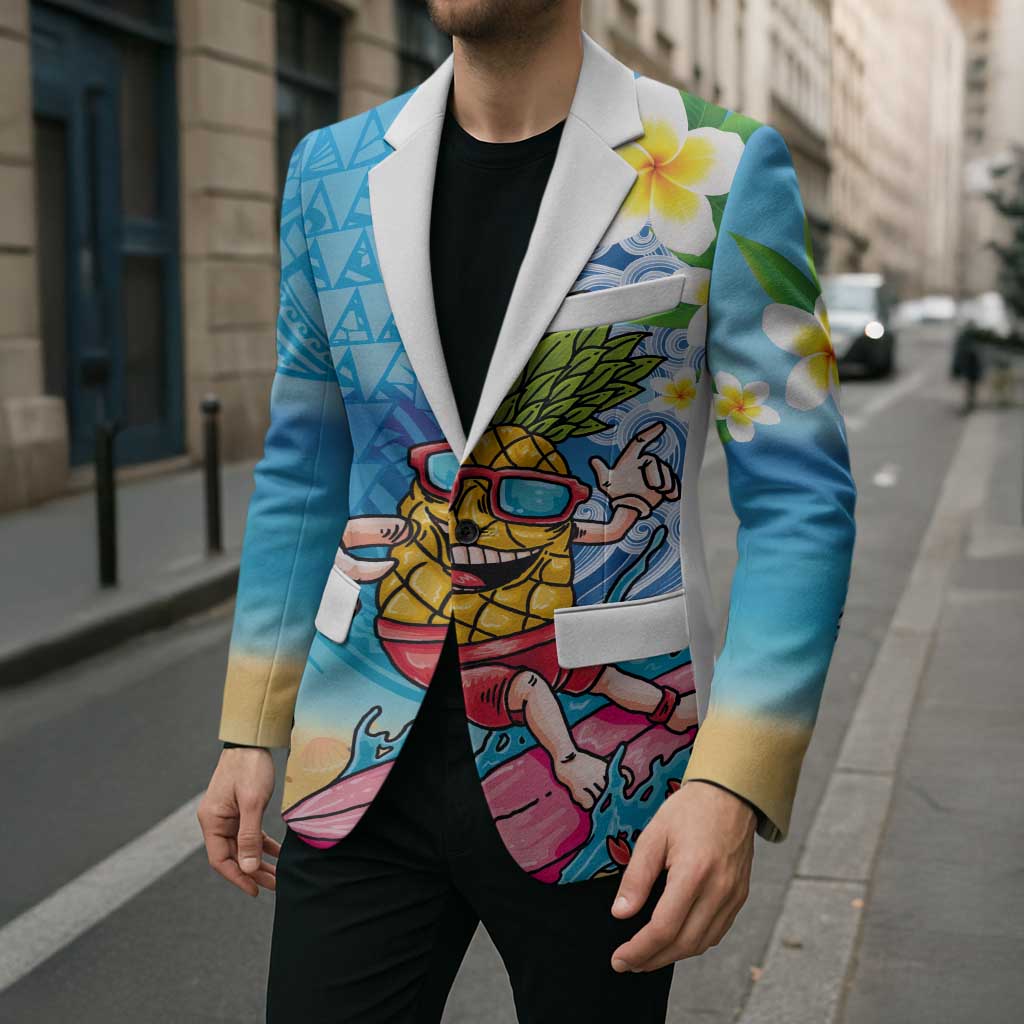 Hawaiian Funny Pineapple Surfing Blazer Beach with Tribal Kakau and Plumeria LT03 - Polynesian Pride