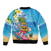Hawaiian Funny Pineapple Surfing Bomber Jacket Beach with Tribal Kakau and Plumeria LT03 - Polynesian Pride