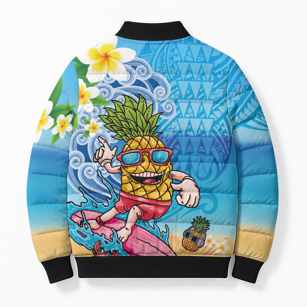 Hawaiian Funny Pineapple Surfing Bomber Puffer Jacket Beach with Tribal Kakau and Plumeria LT03 - Polynesian Pride