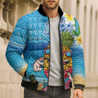 Hawaiian Funny Pineapple Surfing Bomber Puffer Jacket Beach with Tribal Kakau and Plumeria LT03 - Polynesian Pride