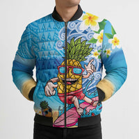 Hawaiian Funny Pineapple Surfing Bomber Puffer Jacket Beach with Tribal Kakau and Plumeria LT03 - Polynesian Pride