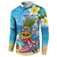 Hawaiian Funny Pineapple Surfing Button Sweatshirt Beach with Tribal Kakau and Plumeria LT03 - Polynesian Pride