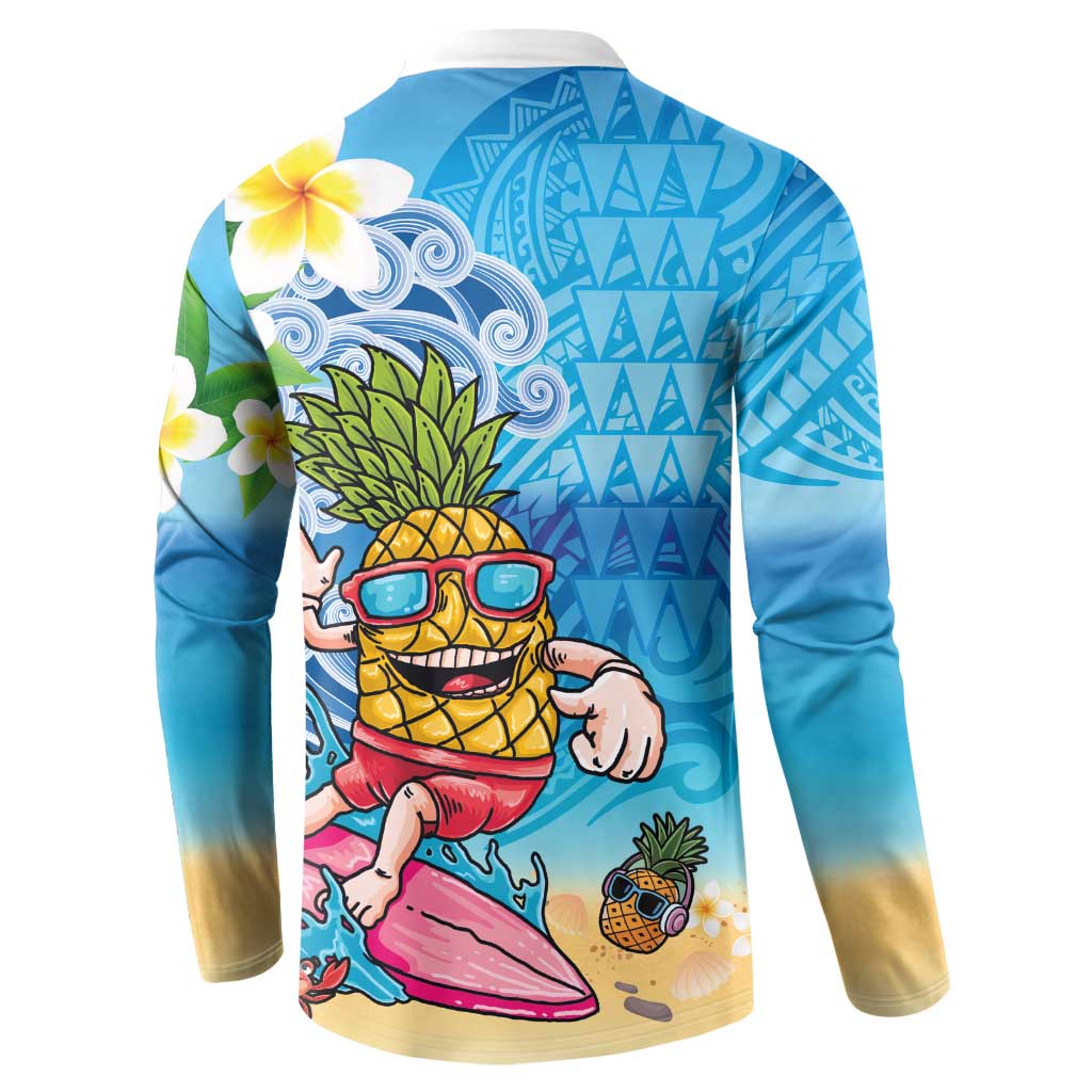 Hawaiian Funny Pineapple Surfing Button Sweatshirt Beach with Tribal Kakau and Plumeria LT03 - Polynesian Pride