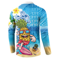 Hawaiian Funny Pineapple Surfing Button Sweatshirt Beach with Tribal Kakau and Plumeria LT03 - Polynesian Pride