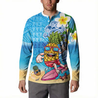 Hawaiian Funny Pineapple Surfing Button Sweatshirt Beach with Tribal Kakau and Plumeria LT03 - Polynesian Pride