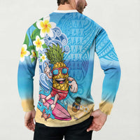 Hawaiian Funny Pineapple Surfing Button Sweatshirt Beach with Tribal Kakau and Plumeria LT03 - Polynesian Pride