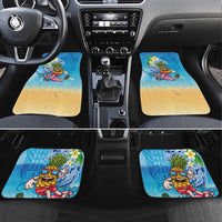 Hawaiian Funny Pineapple Surfing Car Mats Beach with Tribal Kakau and Plumeria LT03 Set 4pcs Multicolor - Polynesian Pride