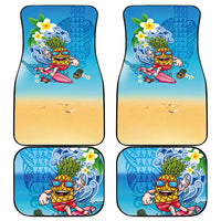 Hawaiian Funny Pineapple Surfing Car Mats Beach with Tribal Kakau and Plumeria LT03 - Polynesian Pride