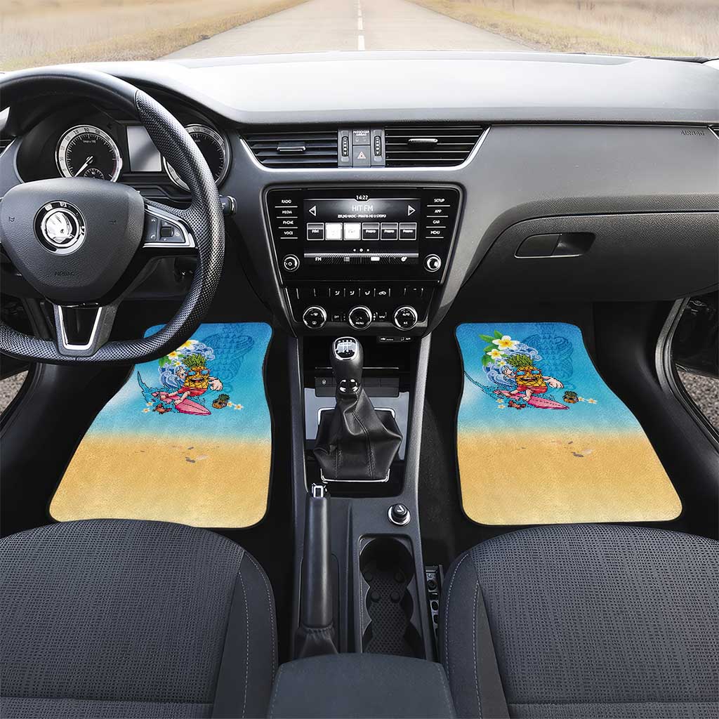 Hawaiian Funny Pineapple Surfing Car Mats Beach with Tribal Kakau and Plumeria LT03 Set 2pcs - Front Multicolor - Polynesian Pride