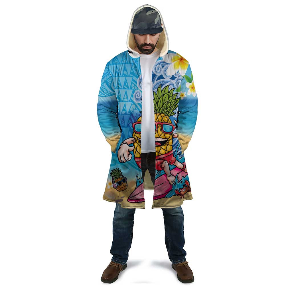 Hawaiian Funny Pineapple Surfing Cloak Beach with Tribal Kakau and Plumeria LT03 - Polynesian Pride