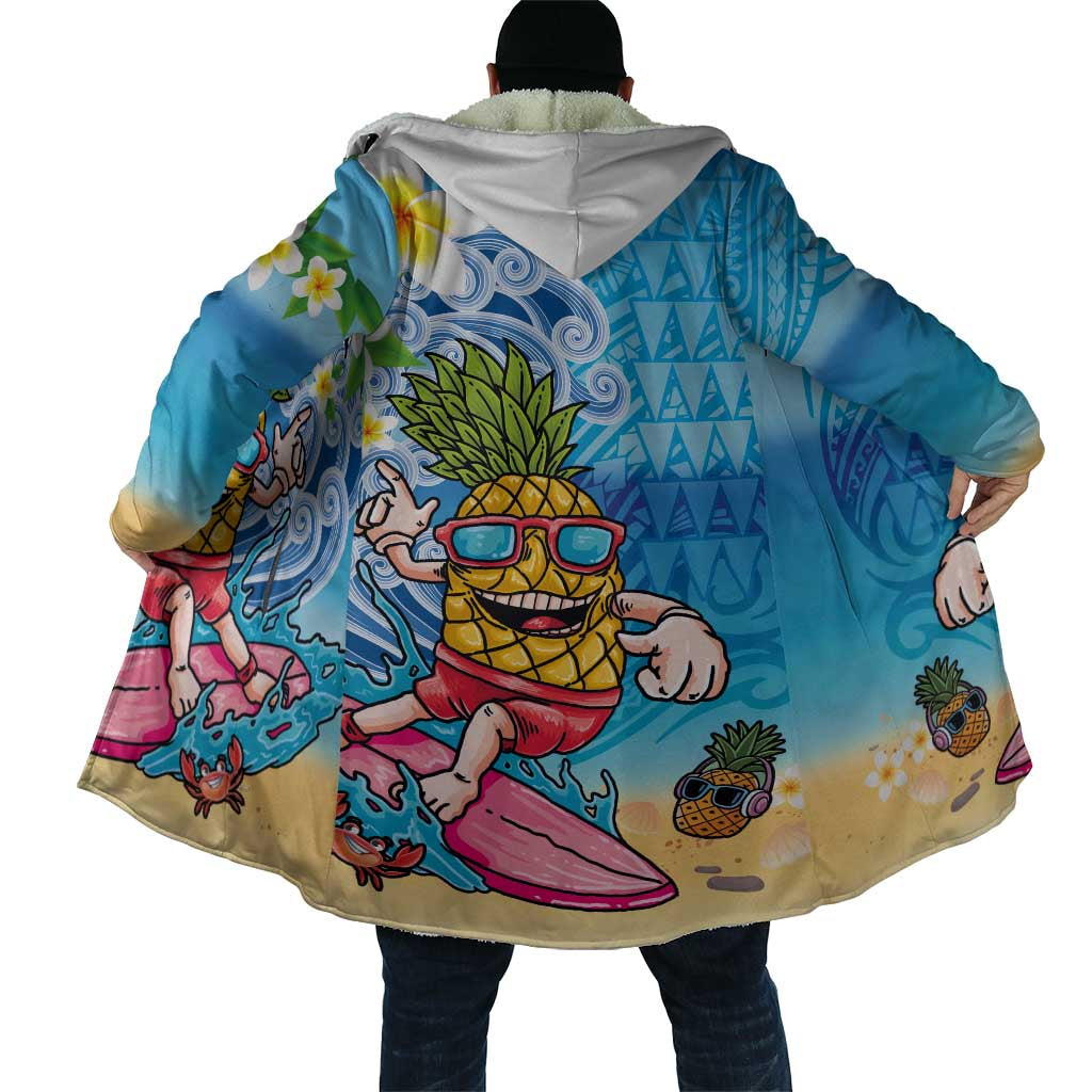 Hawaiian Funny Pineapple Surfing Cloak Beach with Tribal Kakau and Plumeria LT03 - Polynesian Pride