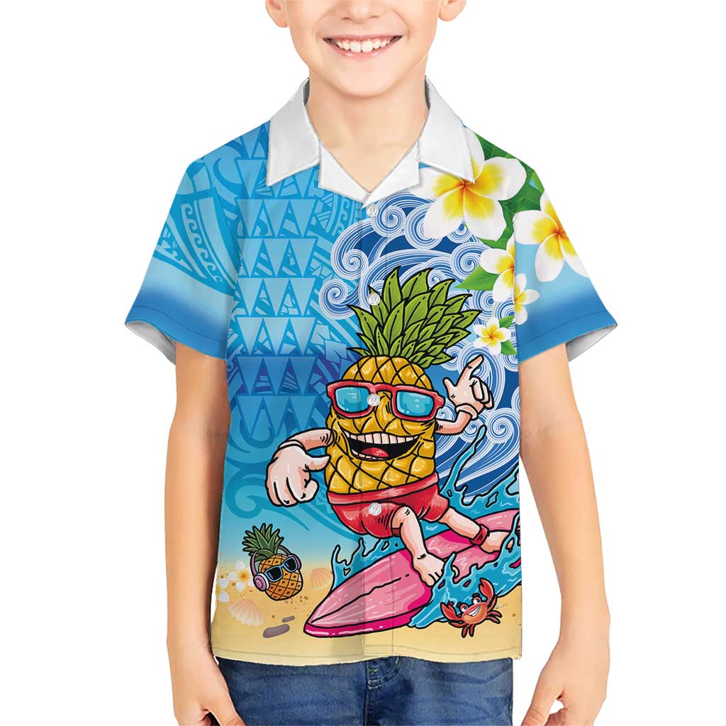 Hawaiian Funny Pineapple Surfing Family Matching Off Shoulder Maxi Dress and Hawaiian Shirt Beach with Tribal Kakau and Plumeria