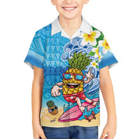 Hawaiian Funny Pineapple Surfing Family Matching Off Shoulder Maxi Dress and Hawaiian Shirt Beach with Tribal Kakau and Plumeria
