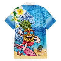 Hawaiian Funny Pineapple Surfing Family Matching Puletasi and Hawaiian Shirt Beach with Tribal Kakau and Plumeria