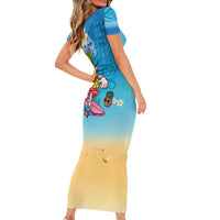 Hawaiian Funny Pineapple Surfing Family Matching Short Sleeve Bodycon Dress and Hawaiian Shirt Beach with Tribal Kakau and Plumeria