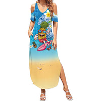 Hawaiian Funny Pineapple Surfing Family Matching Summer Maxi Dress and Hawaiian Shirt Beach with Tribal Kakau and Plumeria