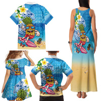 Hawaiian Funny Pineapple Surfing Family Matching Tank Maxi Dress and Hawaiian Shirt Beach with Tribal Kakau and Plumeria