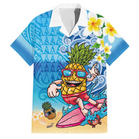 Hawaiian Funny Pineapple Surfing Family Matching Tank Maxi Dress and Hawaiian Shirt Beach with Tribal Kakau and Plumeria