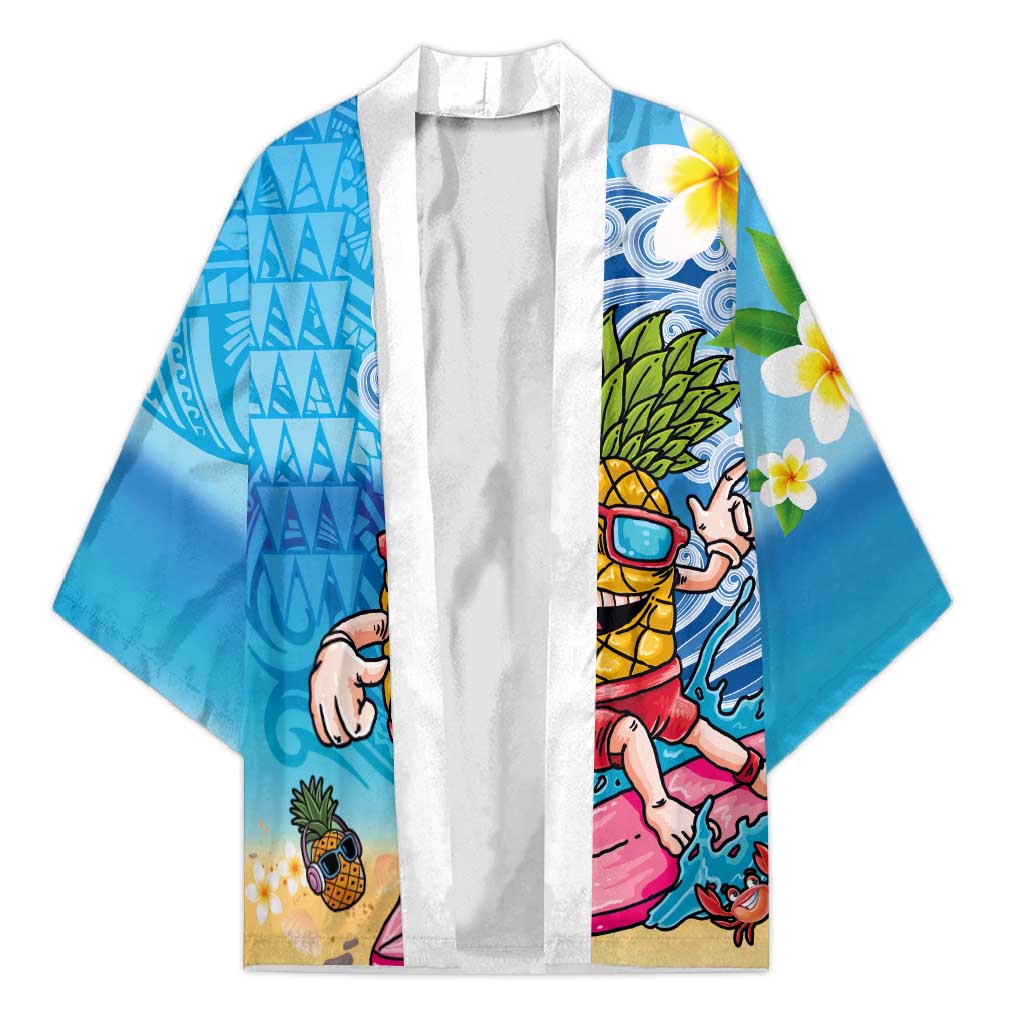 Hawaiian Funny Pineapple Surfing Kimono Beach with Tribal Kakau and Plumeria LT03 Unisex Multicolor - Polynesian Pride