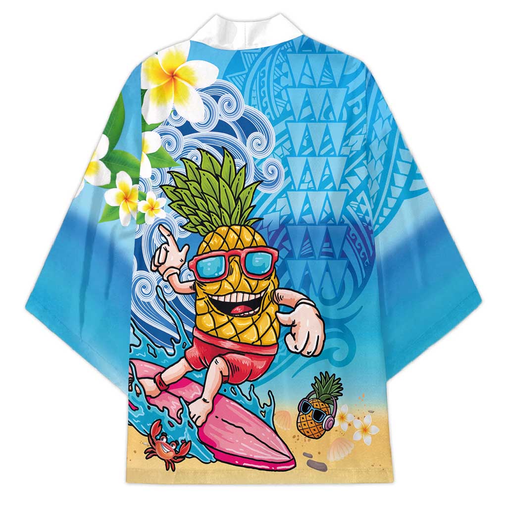 Hawaiian Funny Pineapple Surfing Kimono Beach with Tribal Kakau and Plumeria LT03 - Polynesian Pride
