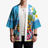 Hawaiian Funny Pineapple Surfing Kimono Beach with Tribal Kakau and Plumeria LT03 - Polynesian Pride