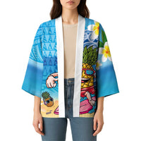 Hawaiian Funny Pineapple Surfing Kimono Beach with Tribal Kakau and Plumeria LT03 - Polynesian Pride