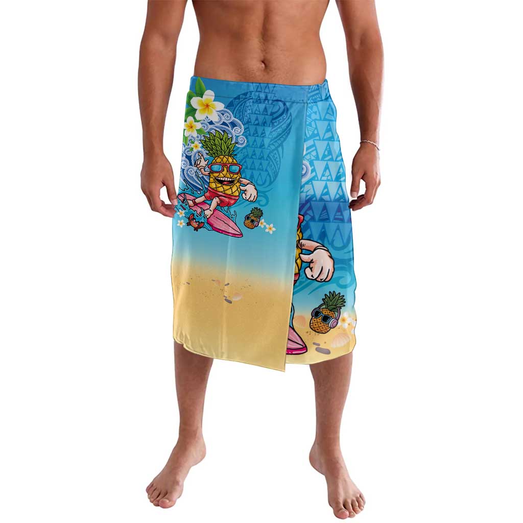 Hawaiian Funny Pineapple Surfing Lavalava Beach with Tribal Kakau and Plumeria LT03 Multicolor - Polynesian Pride