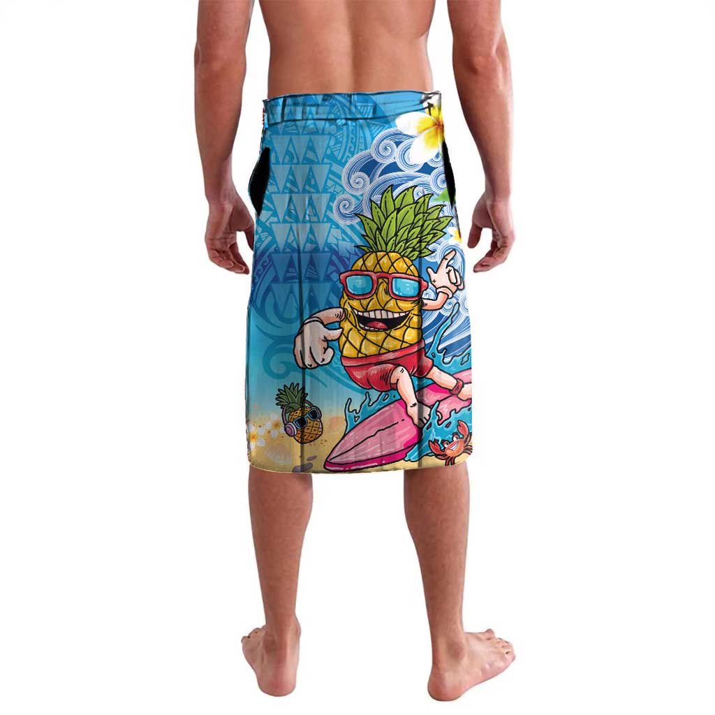 Hawaiian Funny Pineapple Surfing Lavalava Beach with Tribal Kakau and Plumeria LT03 - Polynesian Pride