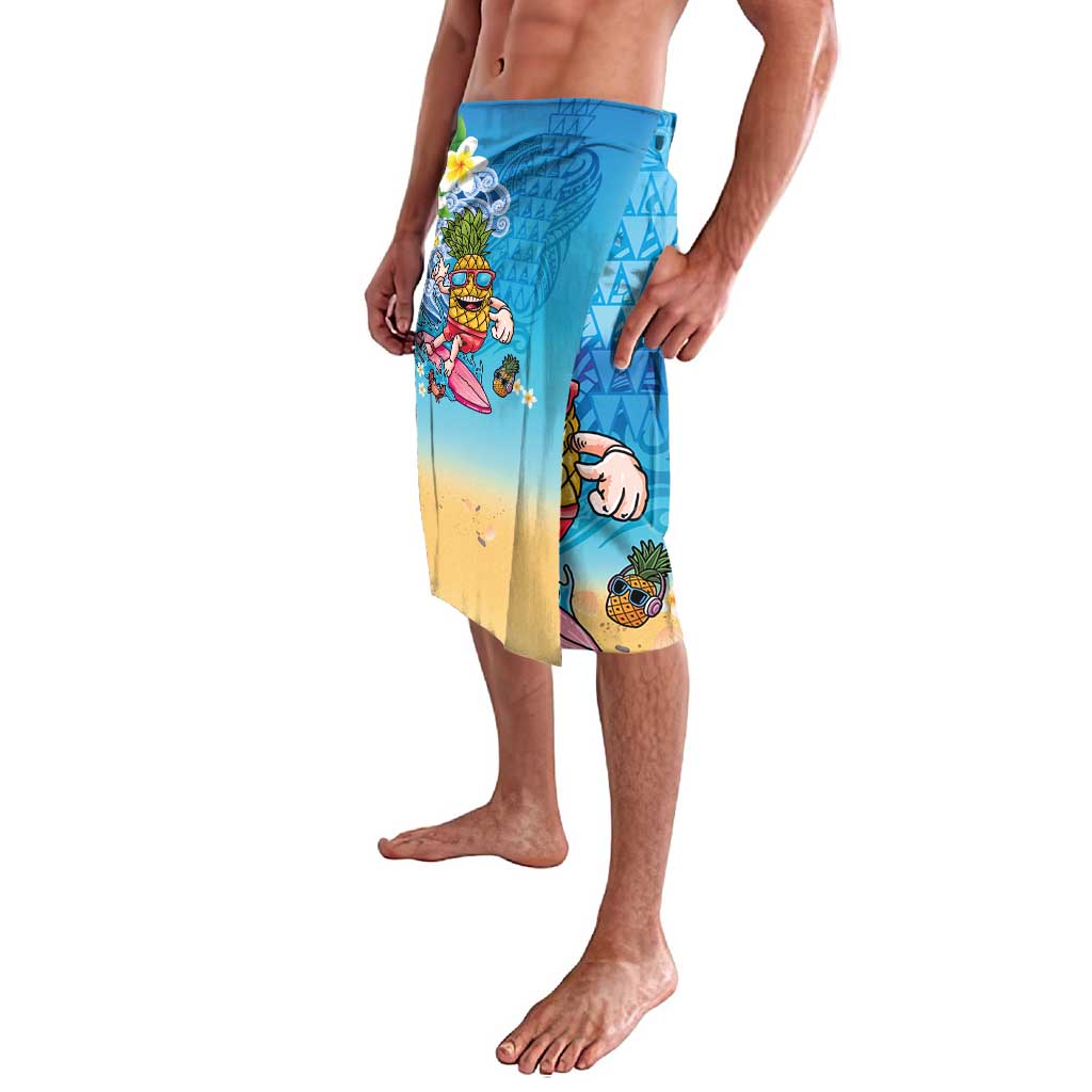 Hawaiian Funny Pineapple Surfing Lavalava Beach with Tribal Kakau and Plumeria LT03 - Polynesian Pride