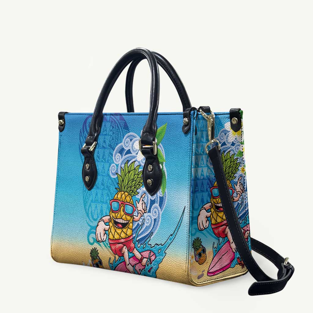 Hawaiian Funny Pineapple Surfing Leather Bag Beach with Tribal Kakau and Plumeria LT03 Multicolor - Polynesian Pride