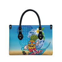 Hawaiian Funny Pineapple Surfing Leather Bag Beach with Tribal Kakau and Plumeria LT03 - Polynesian Pride