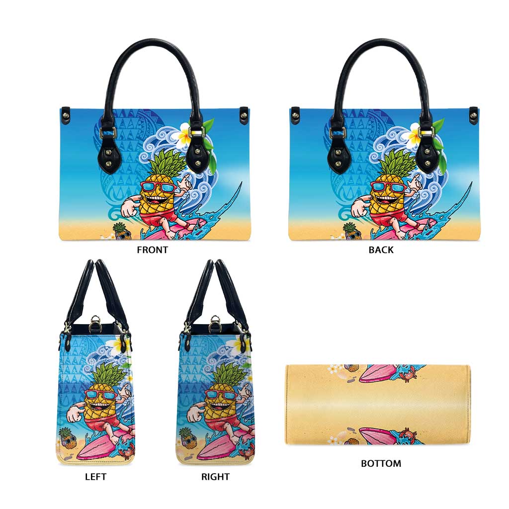 Hawaiian Funny Pineapple Surfing Leather Bag Beach with Tribal Kakau and Plumeria LT03 - Polynesian Pride