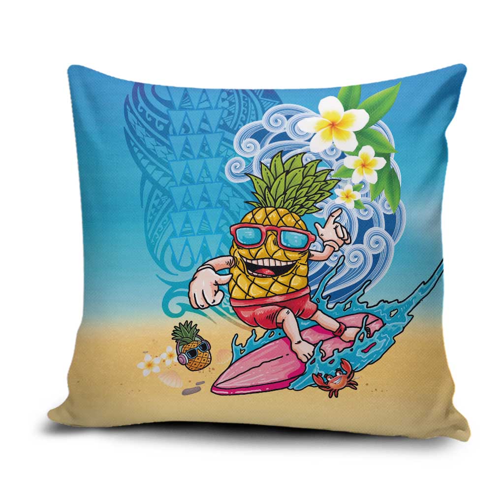 Hawaiian Funny Pineapple Surfing Pillow Cover Beach with Tribal Kakau and Plumeria LT03 Multicolor - Polynesian Pride