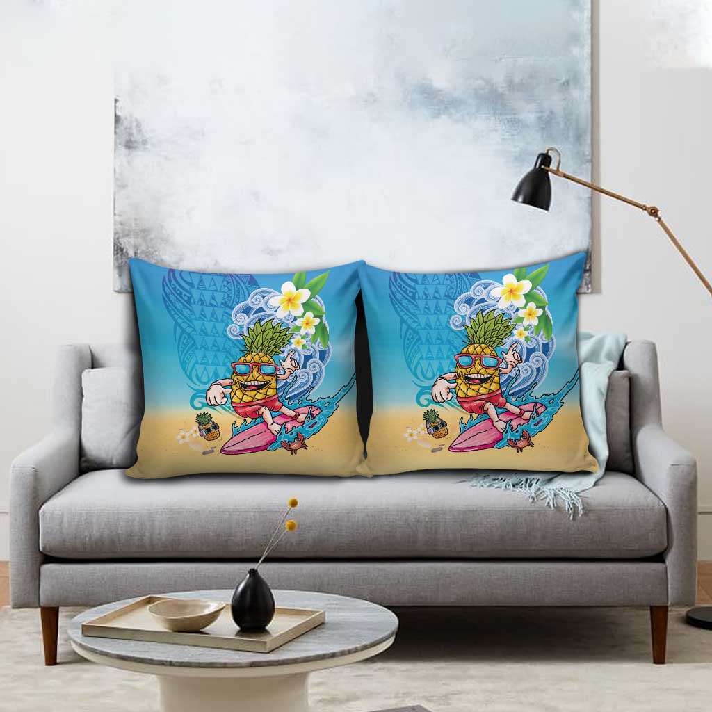 Hawaiian Funny Pineapple Surfing Pillow Cover Beach with Tribal Kakau and Plumeria LT03 - Polynesian Pride