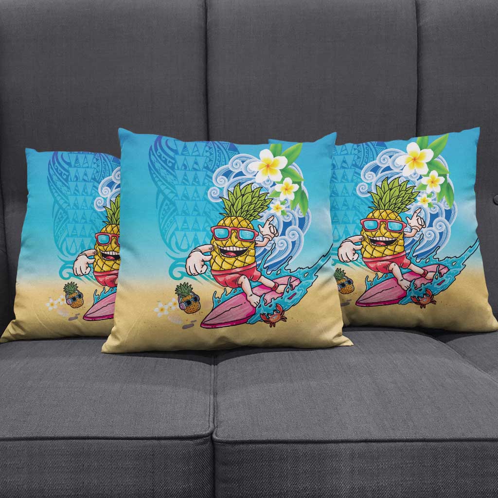 Hawaiian Funny Pineapple Surfing Pillow Cover Beach with Tribal Kakau and Plumeria LT03 - Polynesian Pride