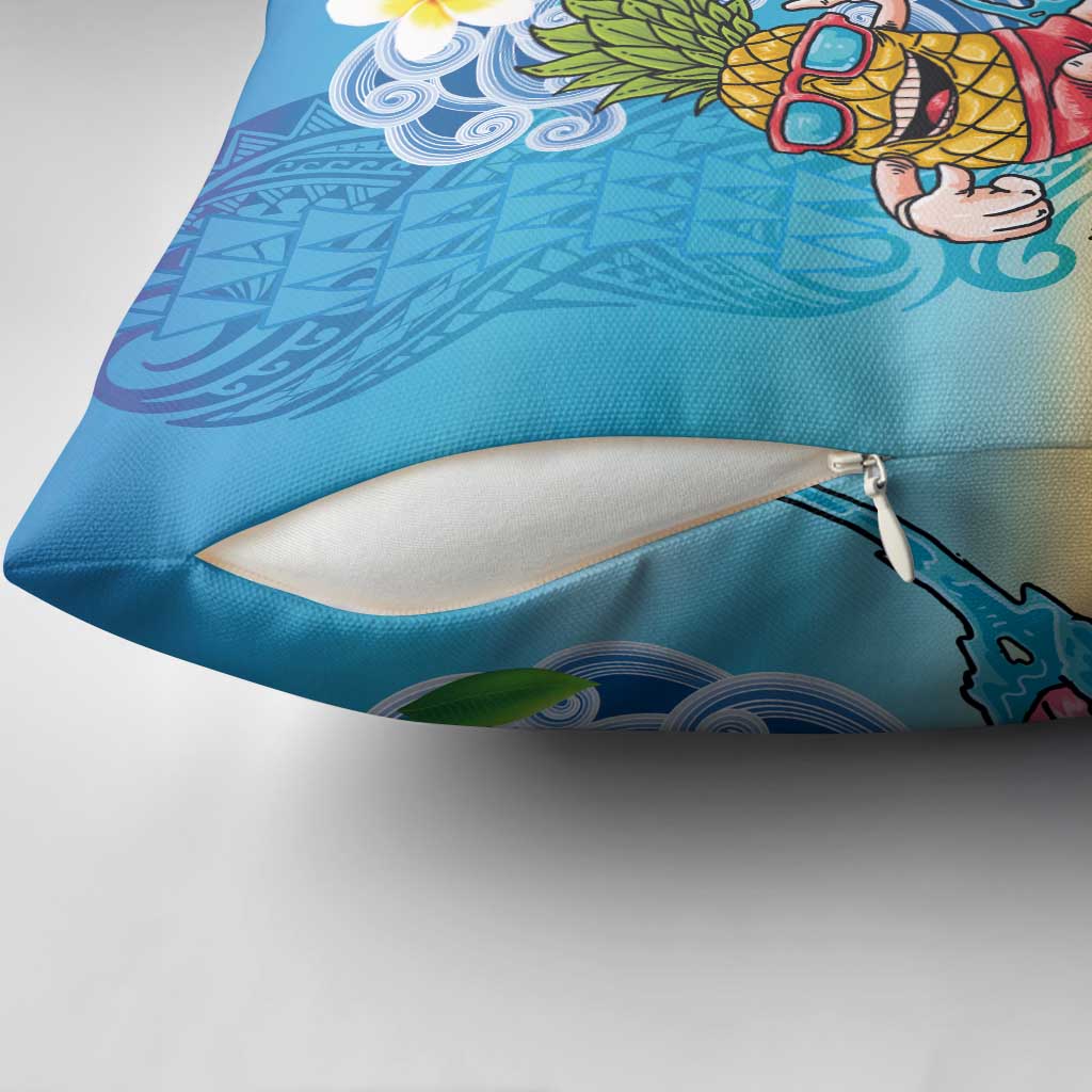 Hawaiian Funny Pineapple Surfing Pillow Cover Beach with Tribal Kakau and Plumeria LT03 - Polynesian Pride