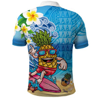 Hawaiian Funny Pineapple Surfing Polo Shirt Beach with Tribal Kakau and Plumeria